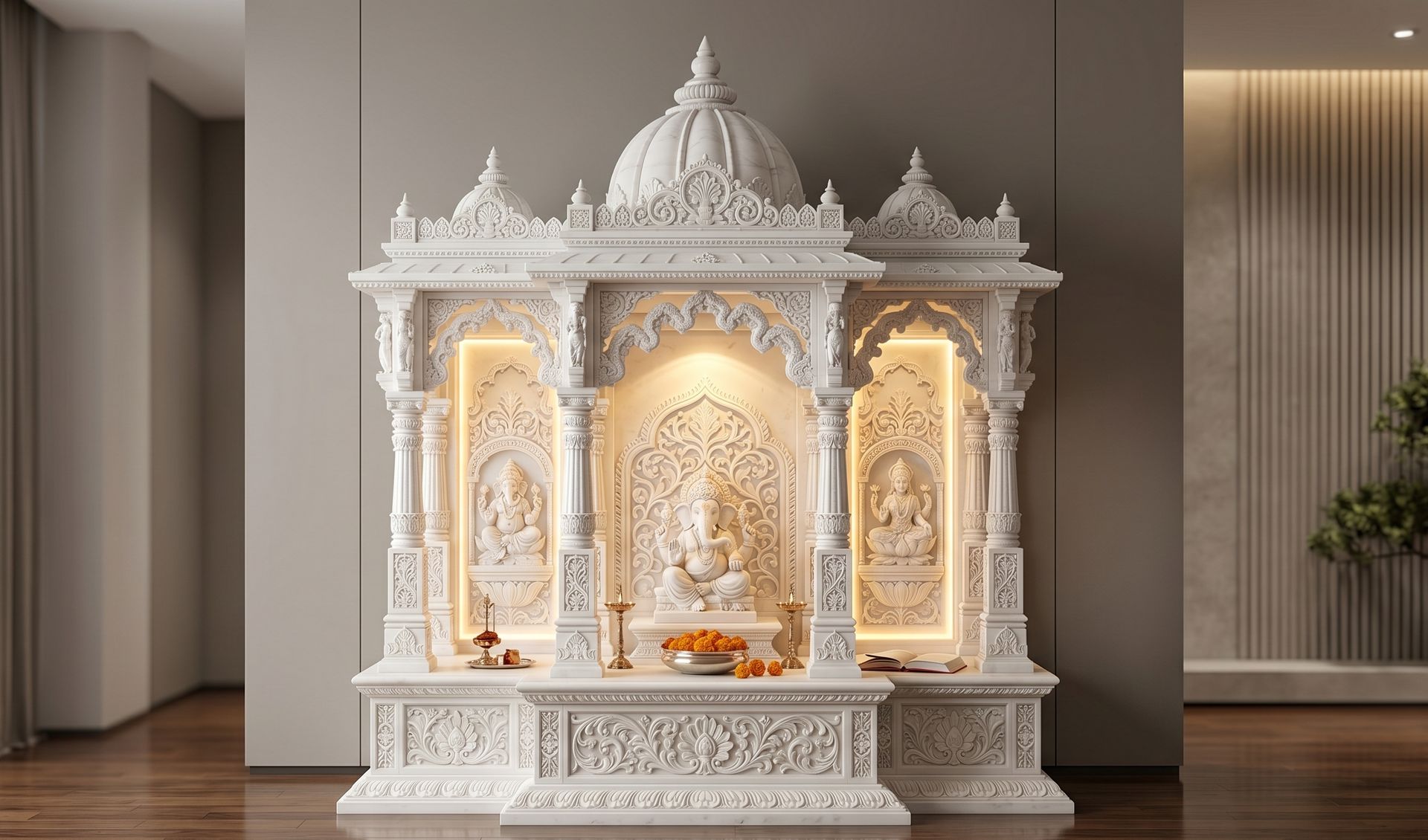 Marble interior and carved pillars