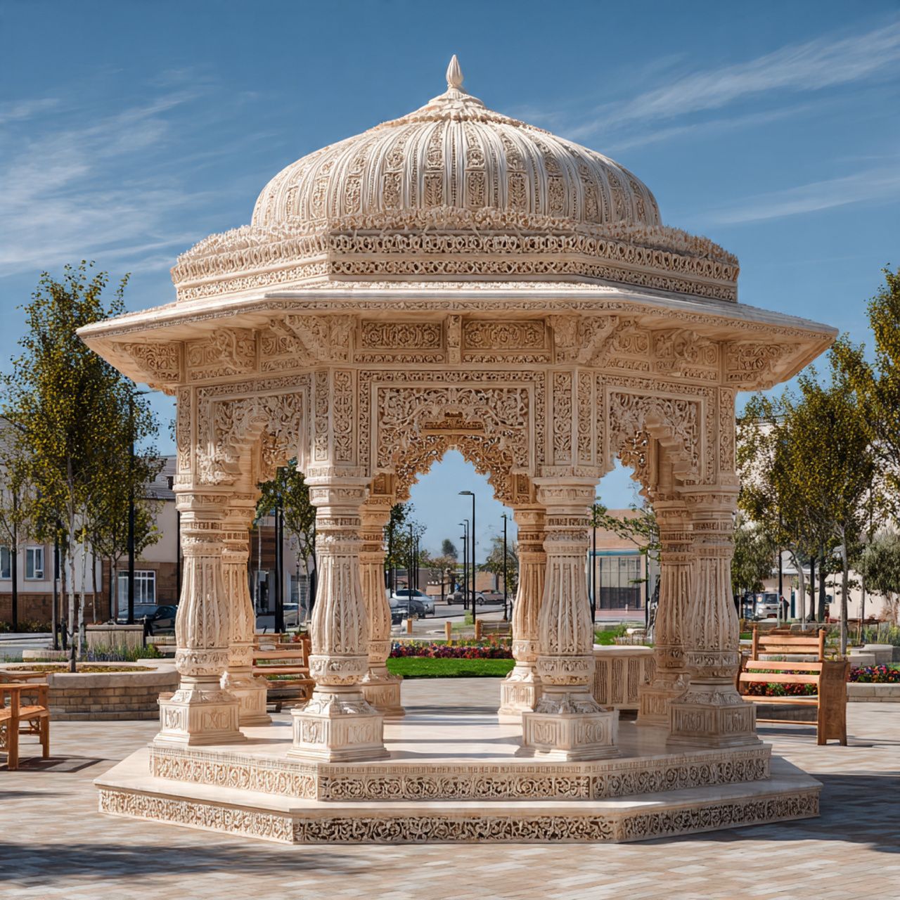 Stone gazebo in garden